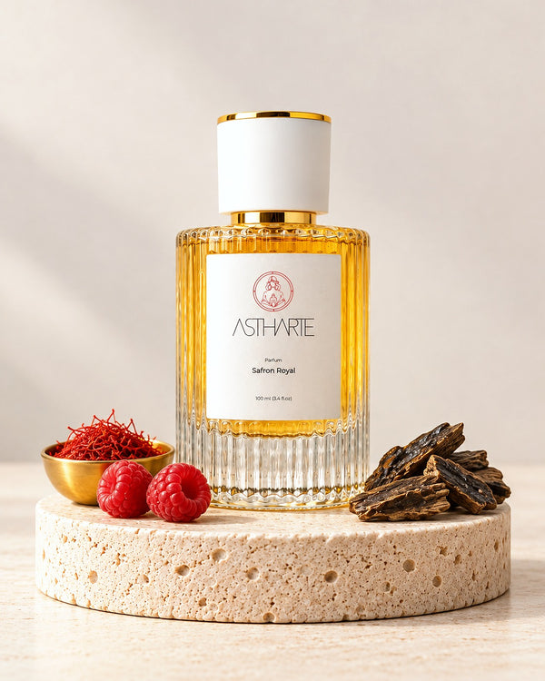 Parfum Safron Royal Astharte 100 ml pe piatră de travertin, cu șofran, zmeură și lemn de oud